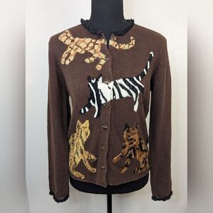 Susan Bristol Y2K Cat Animal Lover Feline Quirky Beaded Sequins Sweater S